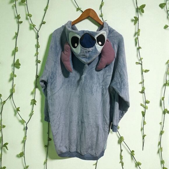 Disney Stitch Hoodie Adult Large Velour Pullover Soft Pocket LILO Stitch Cosplay - Picture 2 of 4